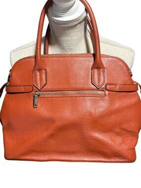 Frédéric Paris Cognac Pebbled Leather Satchel Bag Dome Purse Lock Top Handle